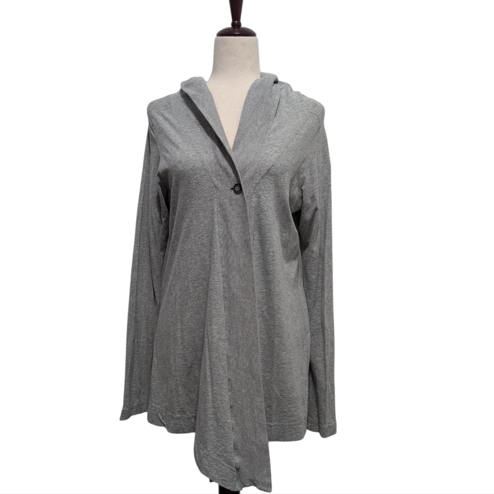 Hard Tail‎ Luxe Hooded Long Cardigan Gray Single Button Women's Size Medium